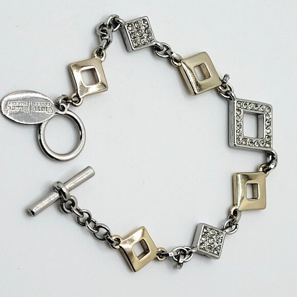 WHBM Two Tone Silver & Gold Chain Toggle Rhinestone Bracelet 7.5" - Picture 1 of 6